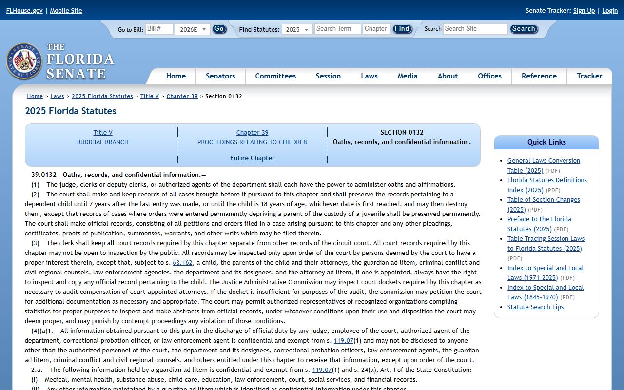 St. Lucie County court records Florida juvenile dependency confidentiality statute