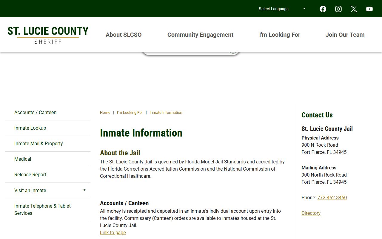 St. Lucie County jail population Sheriff inmate information landing page
