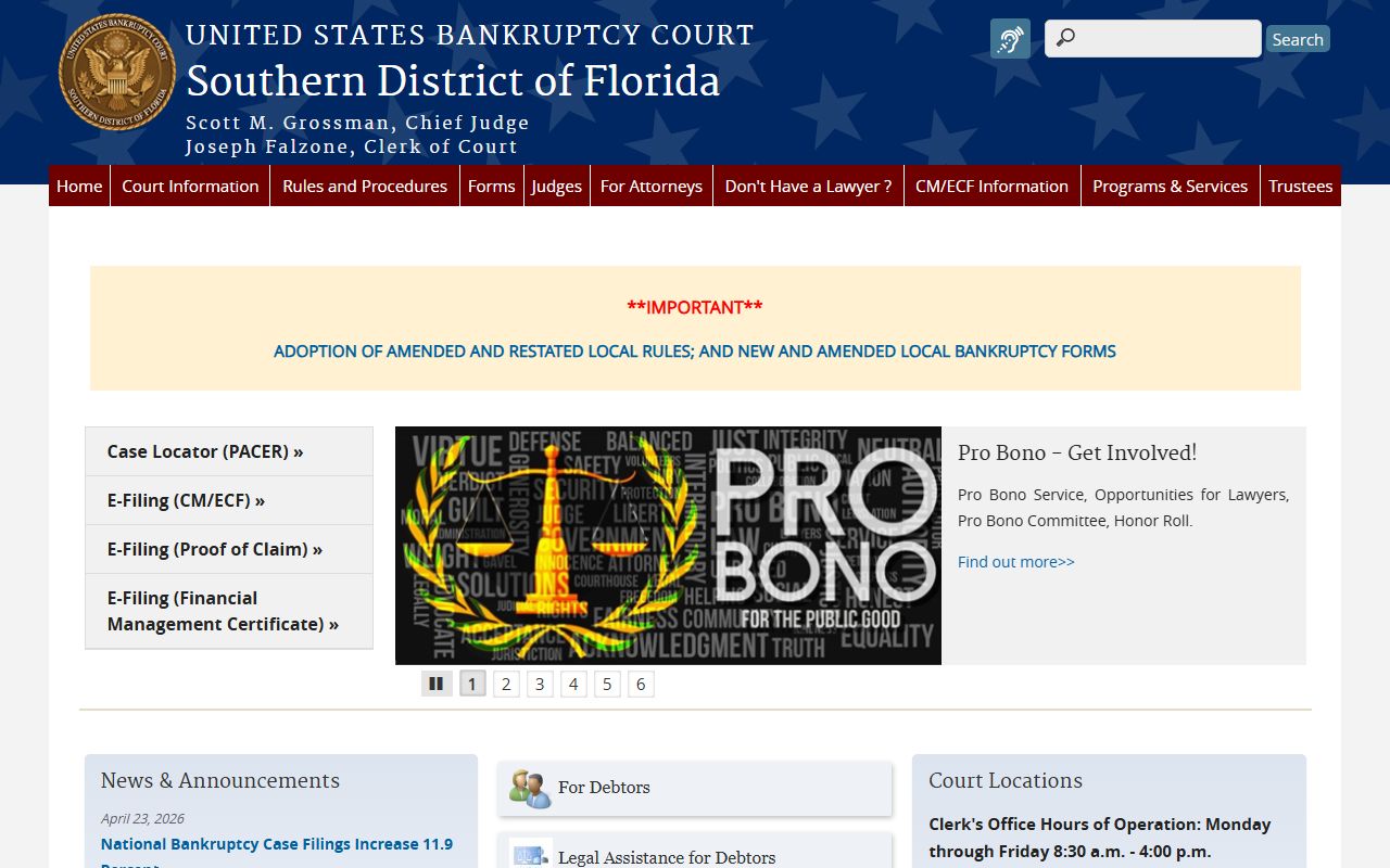 St. Lucie County inmate and federal court records, U.S. Bankruptcy Court Southern District of Florida