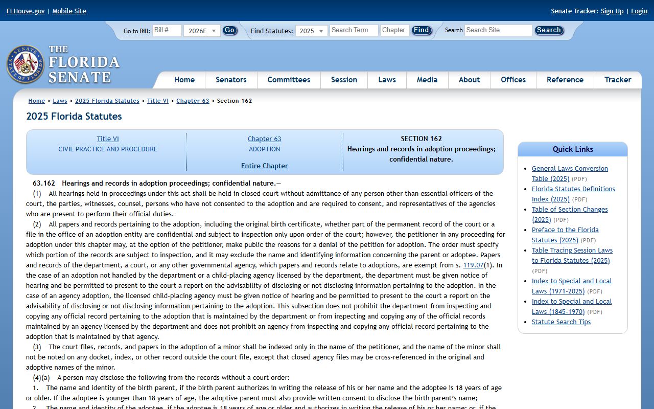 St. Lucie County probate records - Florida adoption records confidentiality statute 63.162