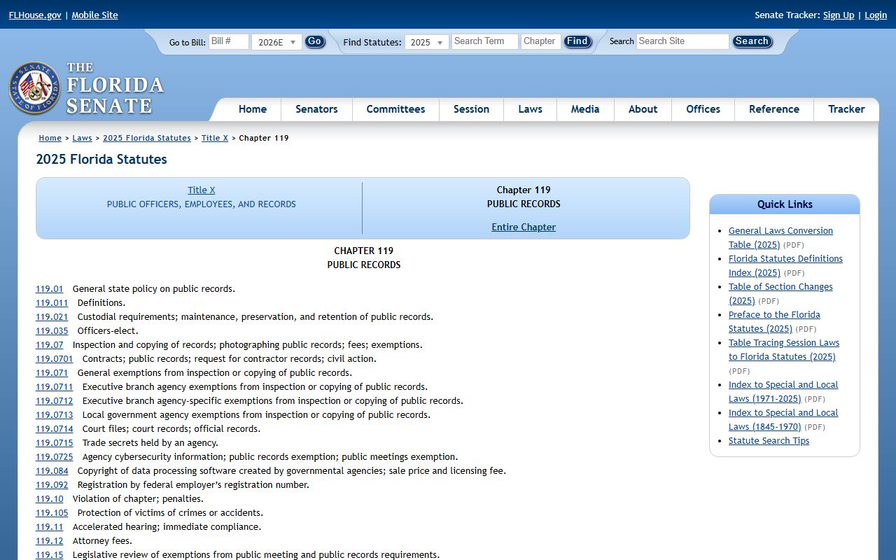 St. Lucie County public records Florida Statutes Chapter 119