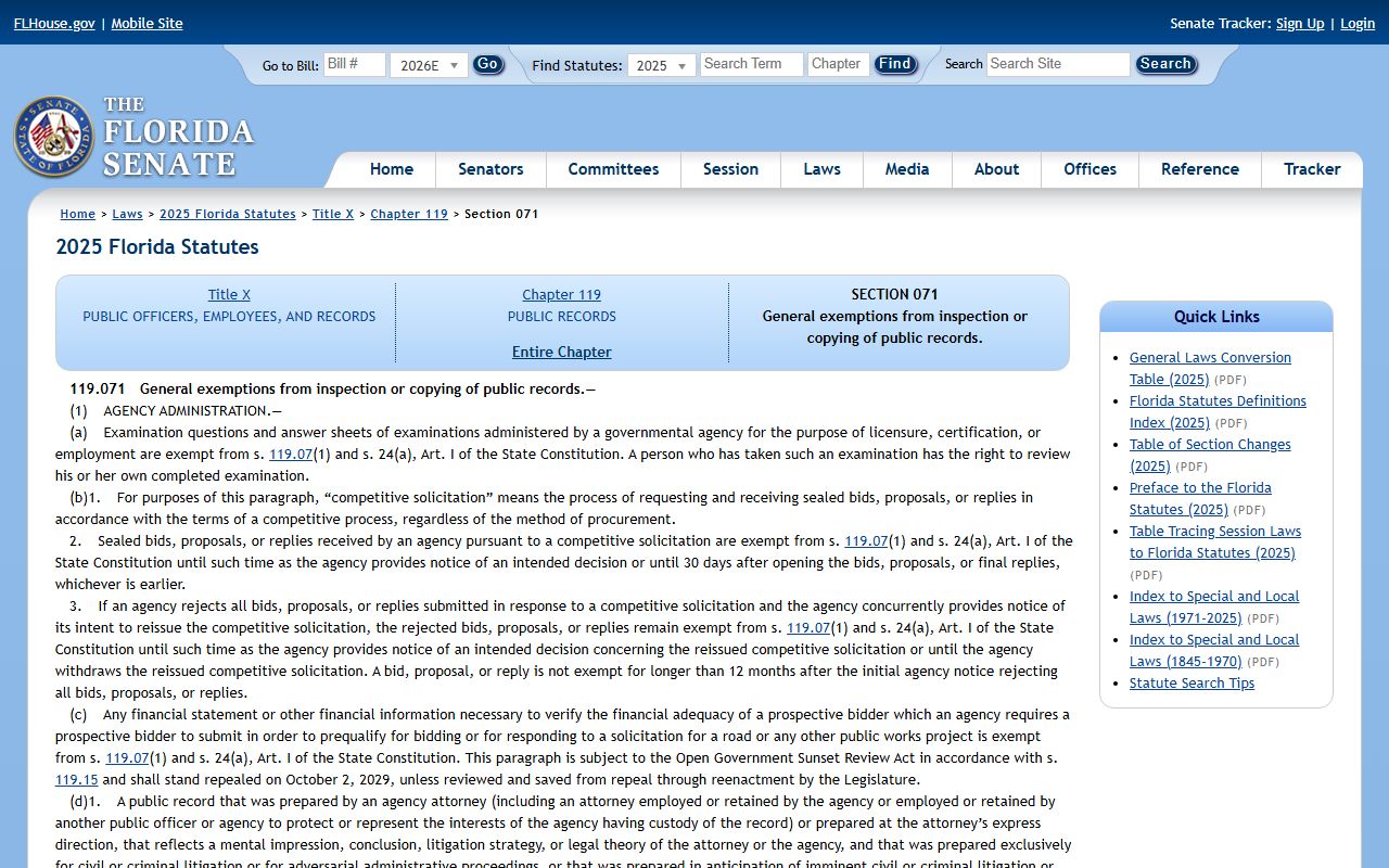 St. Lucie County public records Section 119.071 general exemptions