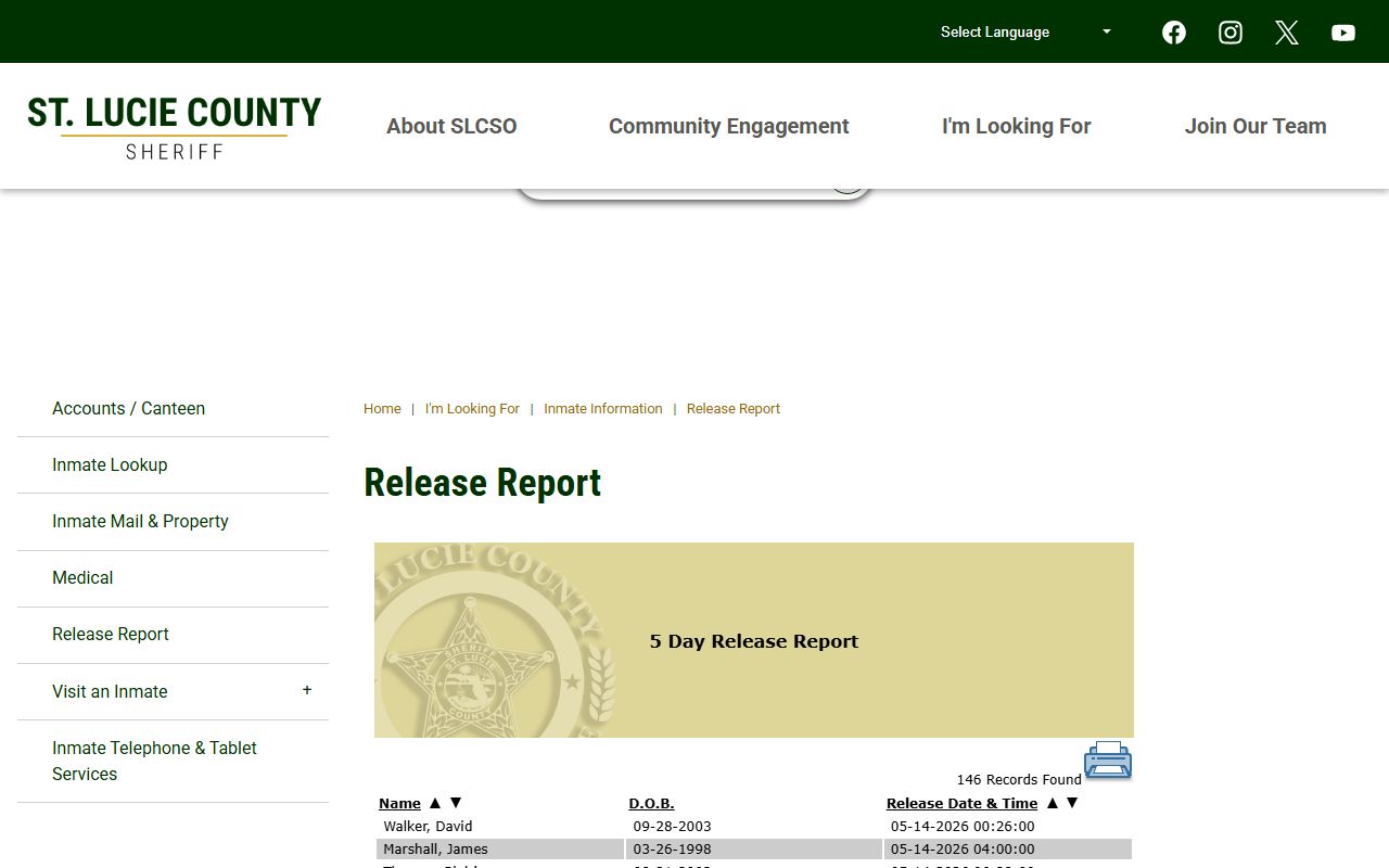 St. Lucie County warrant search - Sheriff release report page