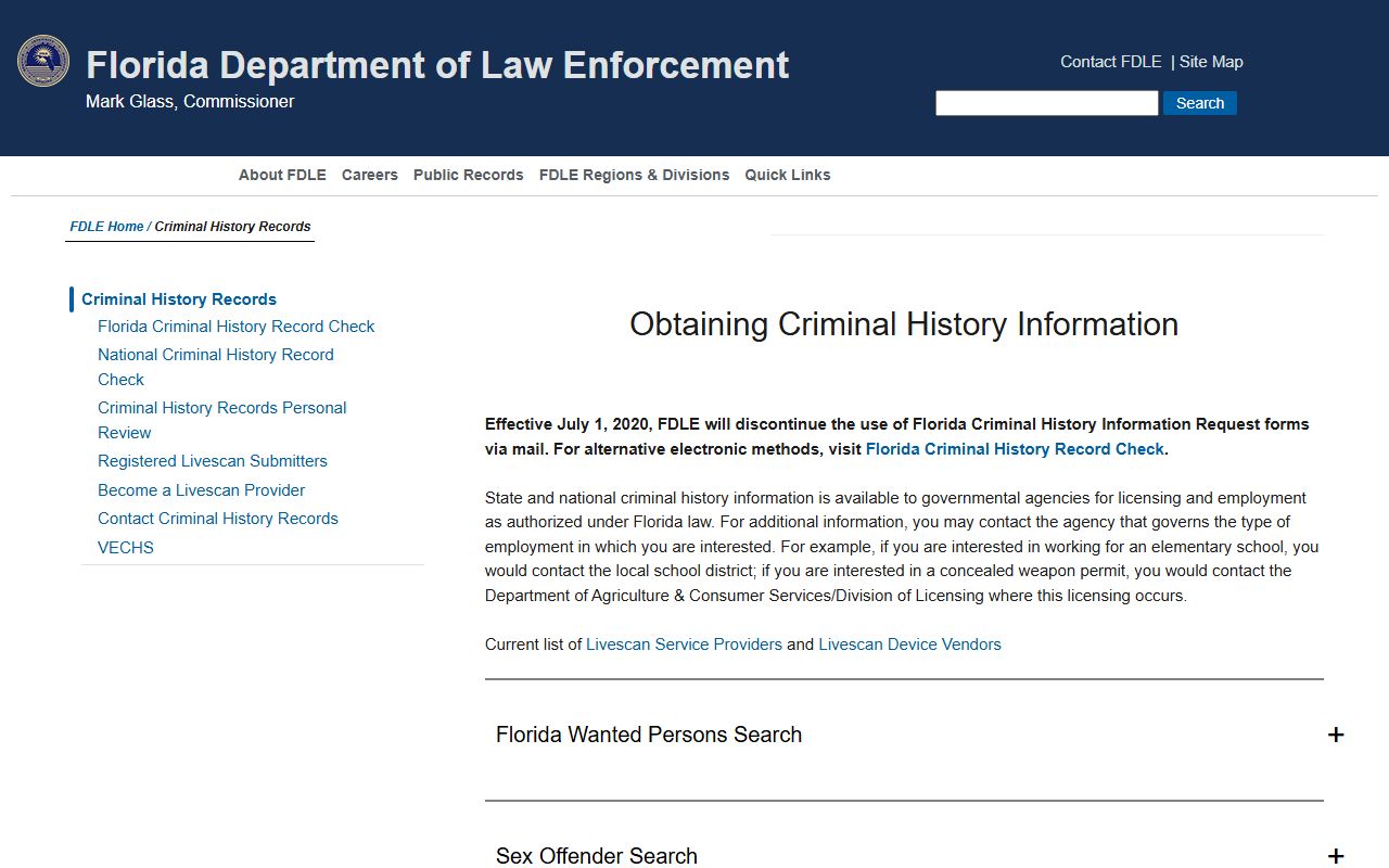 St. Lucie County warrant records - FDLE criminal history record information page